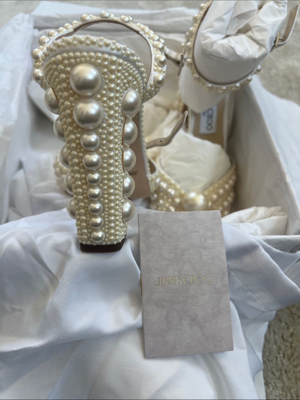 Jimmy Choo Ivory Pearl-Embellished Strappy Heels 40.5 - Picture 5 of 5